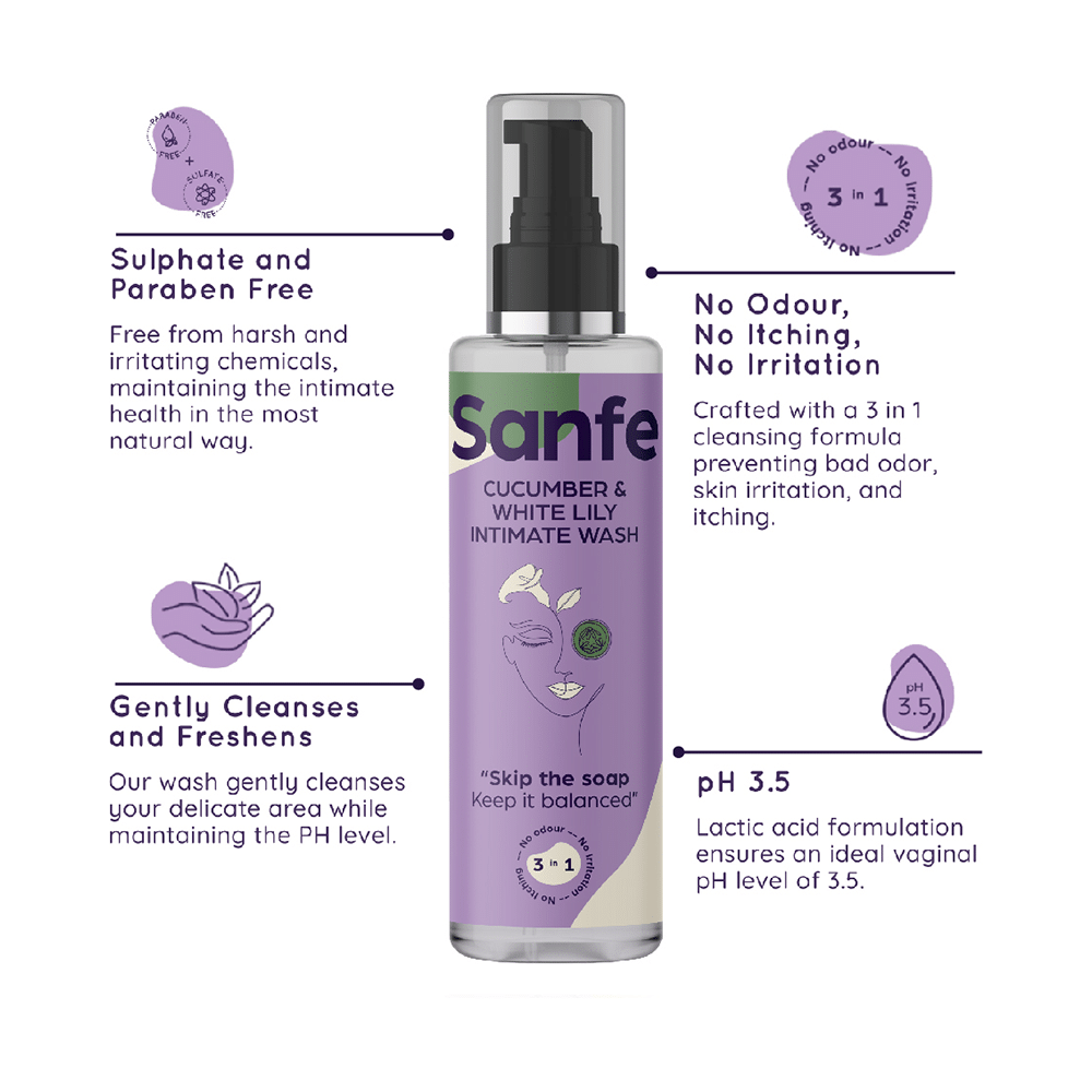 Sanfe Intimate Wash (100ml Each) Cucumber & White Lily - Image 3