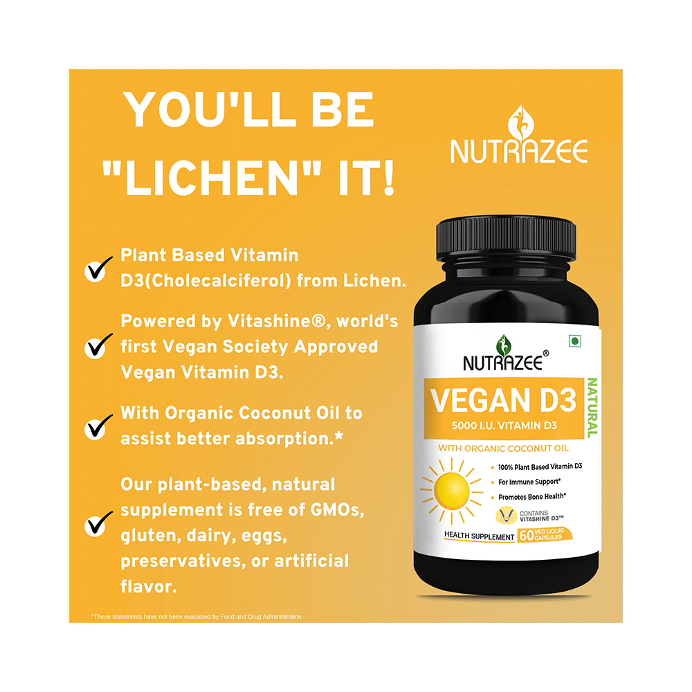 Nutrazee Natural Vegan Vitamin D3 5000IU Veg Liquid Capsule - Image 5