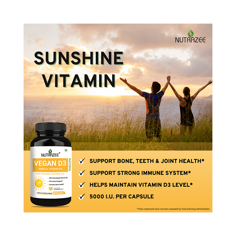 Nutrazee Natural Vegan Vitamin D3 5000IU Veg Liquid Capsule - Image 4
