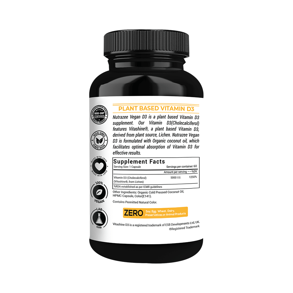 Nutrazee Natural Vegan Vitamin D3 5000IU Veg Liquid Capsule - Image 2