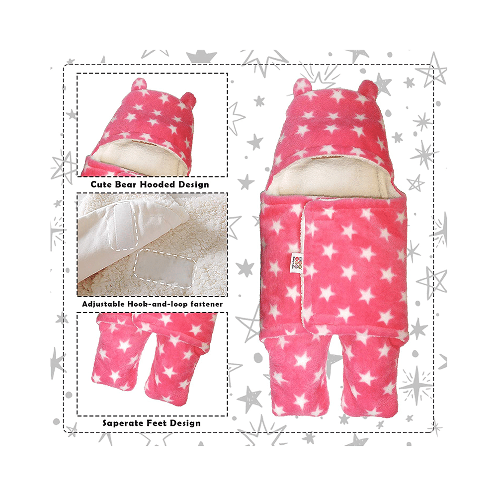 Oyo Baby 3 in 1 Blanket Wrapper-Sleeping Bag for New Born Babies Pink Star - Image 3