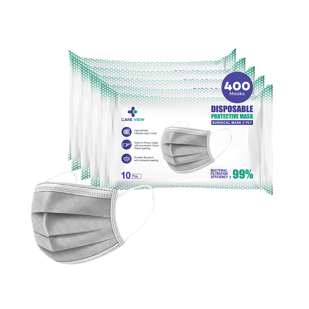 Care View 3 Ply Surgical Disposable Protective Mask (10 Each) Grey - Image 1