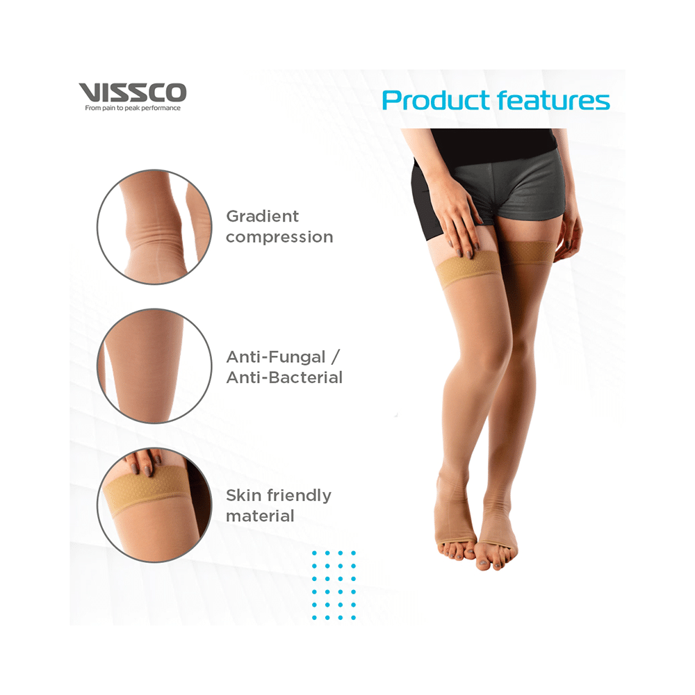 Vissco ADV Medical Compression Stockings (Open Toe and Class II, 23-32mm Hg) Thigh Length XL Beige - Image 4