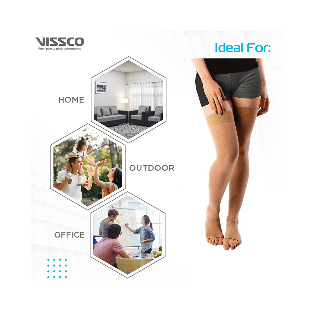 Vissco ADV Medical Compression Stockings (Open Toe and Class II, 23-32mm Hg) Thigh Length XL Beige - Image 5