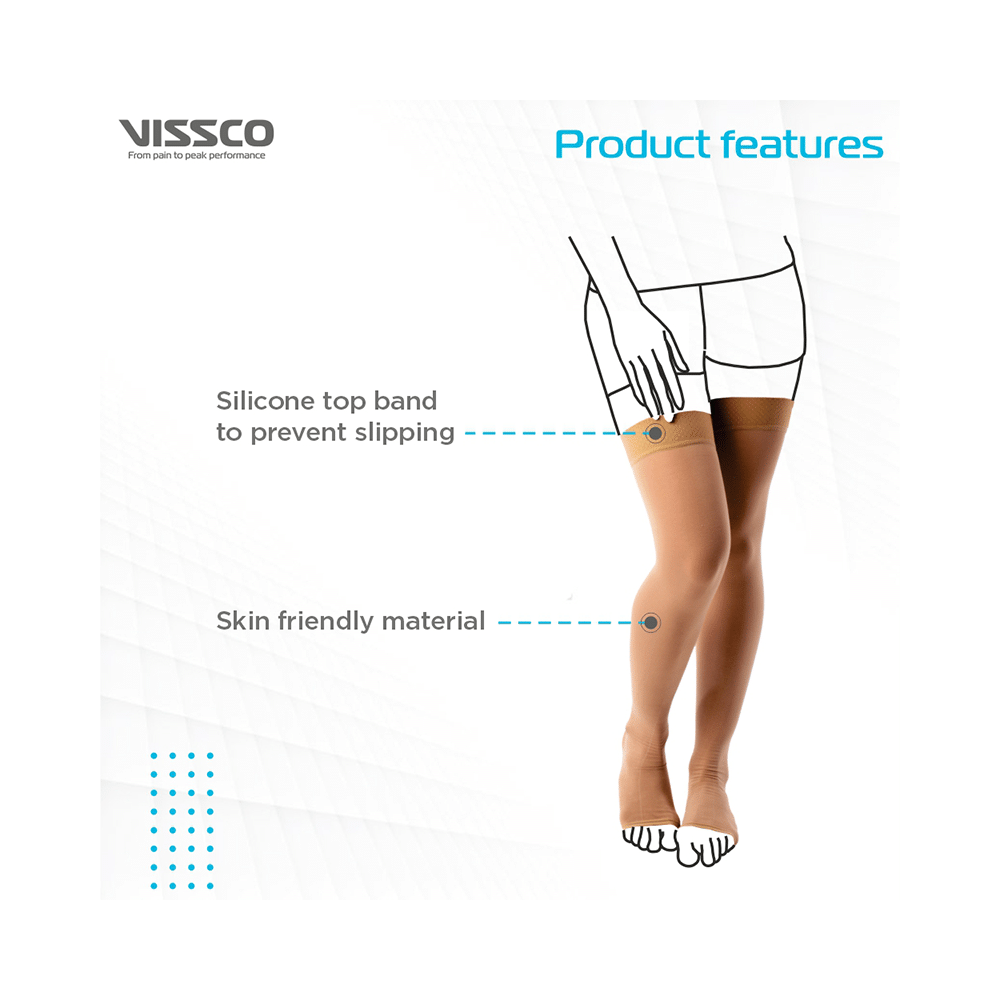Vissco ADV Medical Compression Stockings (Open Toe and Class II, 23-32mm Hg) Thigh Length XL Beige - Image 3