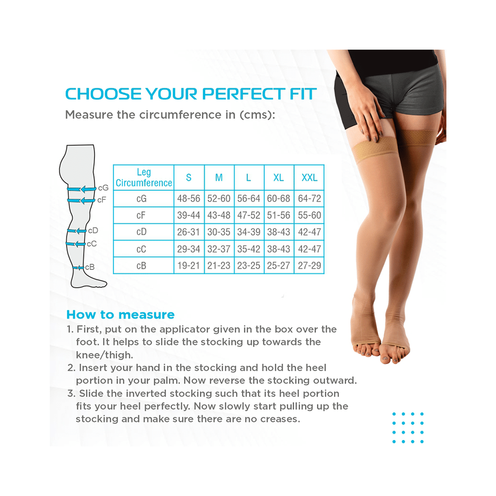 Vissco ADV Medical Compression Stockings (Open Toe and Class II, 23-32mm Hg) Thigh Length XL Beige - Image 2