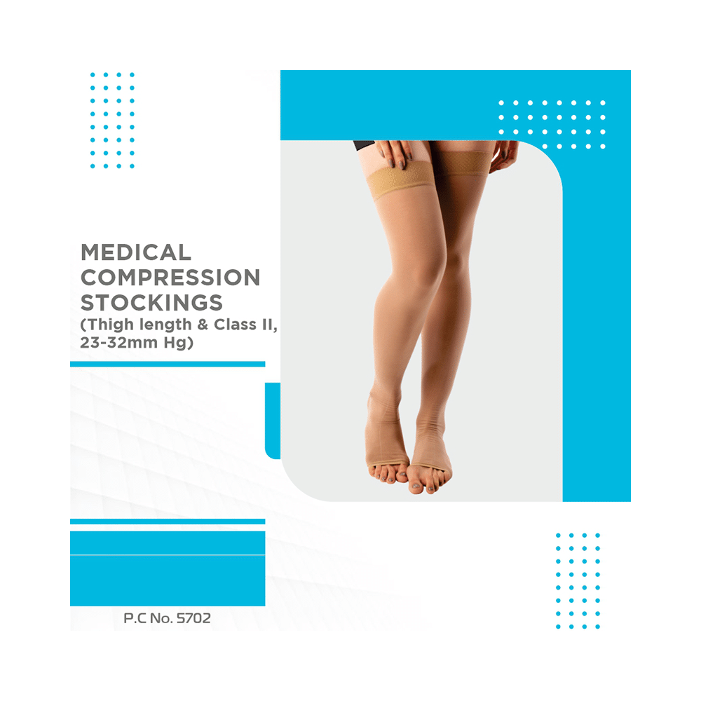 Vissco ADV Medical Compression Stockings (Open Toe and Class II, 23-32mm Hg) Thigh Length XL Beige - Image 7