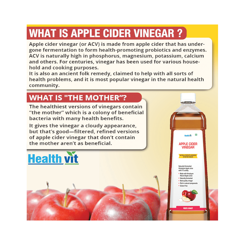 HealthVit Apple Cider Vinegar ACV with Mother Vinegar Acidity 5% | For Weight Loss & Metabolism | Unfiltered - Image 6