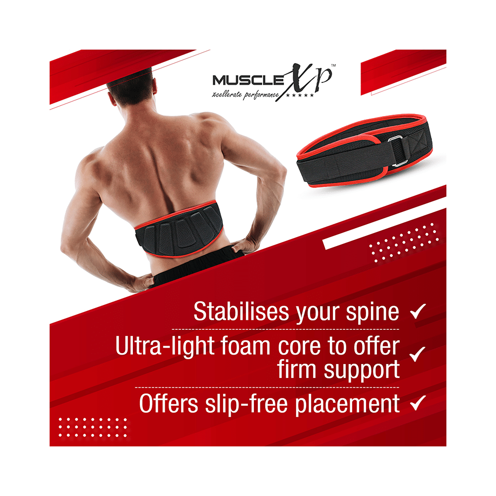 MuscleXP Gym Nylon Padded Weightlifting Belt Black Small - Image 3