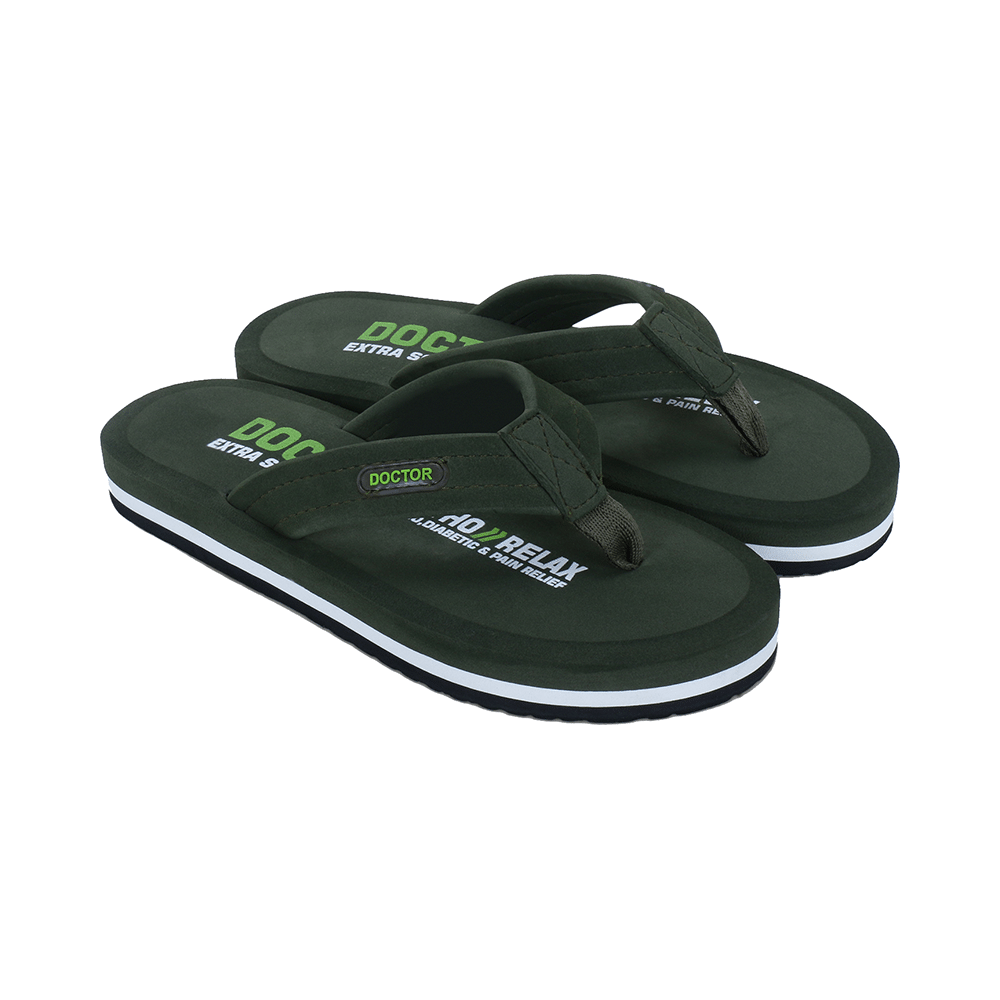 Doctor Extra Soft D32 Skid Resistant || Lightweight || Comfortable Footbed || Memory Foam Bounce Back Technology || Flip-Flop & Sliders for Men Olive 11 - Image 1