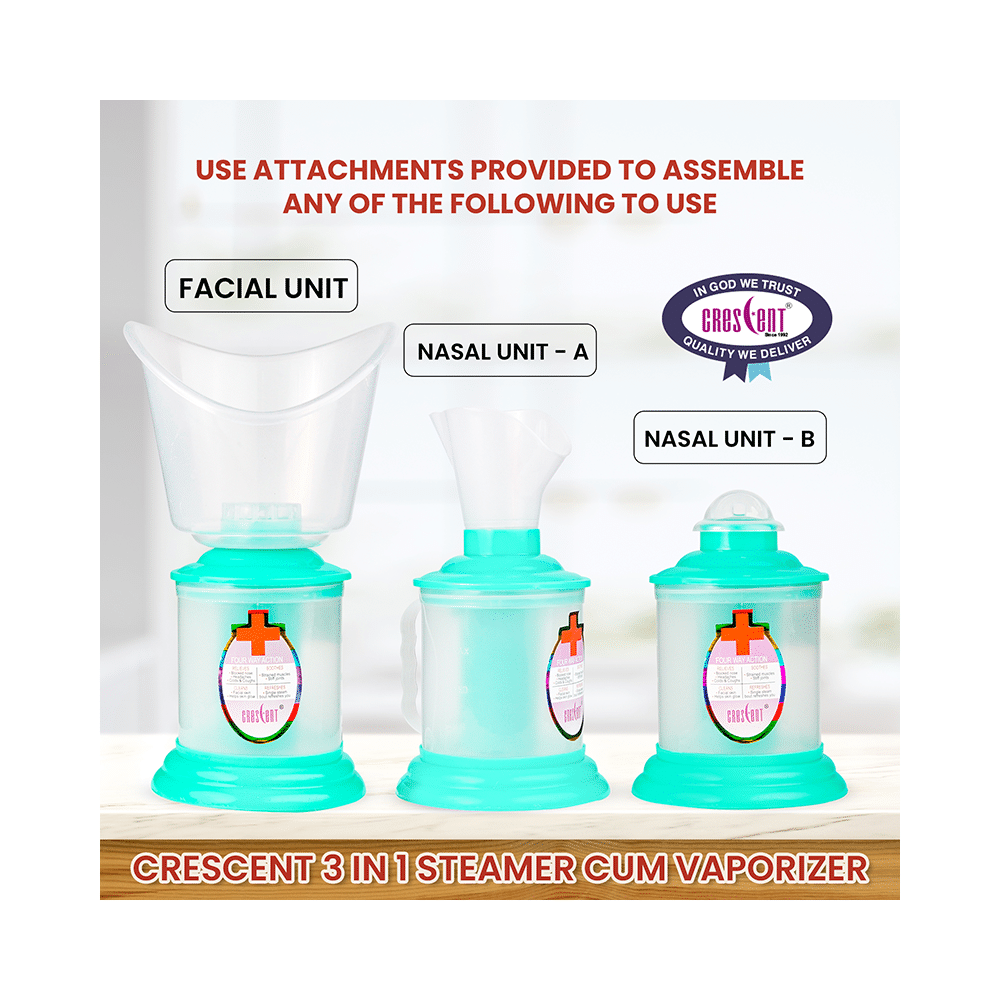 Crescent 3 IN 1 Facial Steamer with 3 attachment( Face, Nose and Inhalation ) Green - Image 2