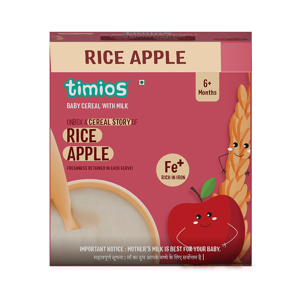 Timios Baby Cereal with Milk 6+ Month (25gm Each) Rice Apple