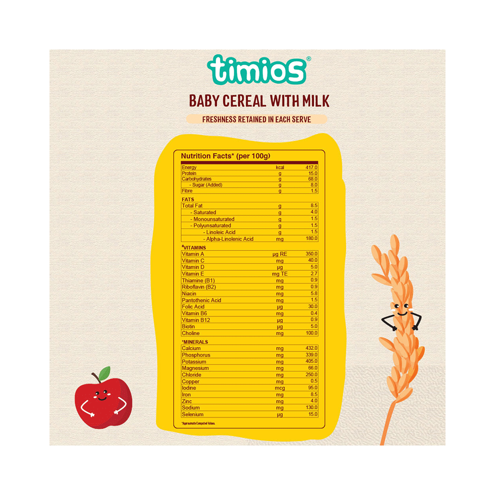 Timios Baby Cereal with Milk 6+ Month (25gm Each) Rice Apple - Image 7