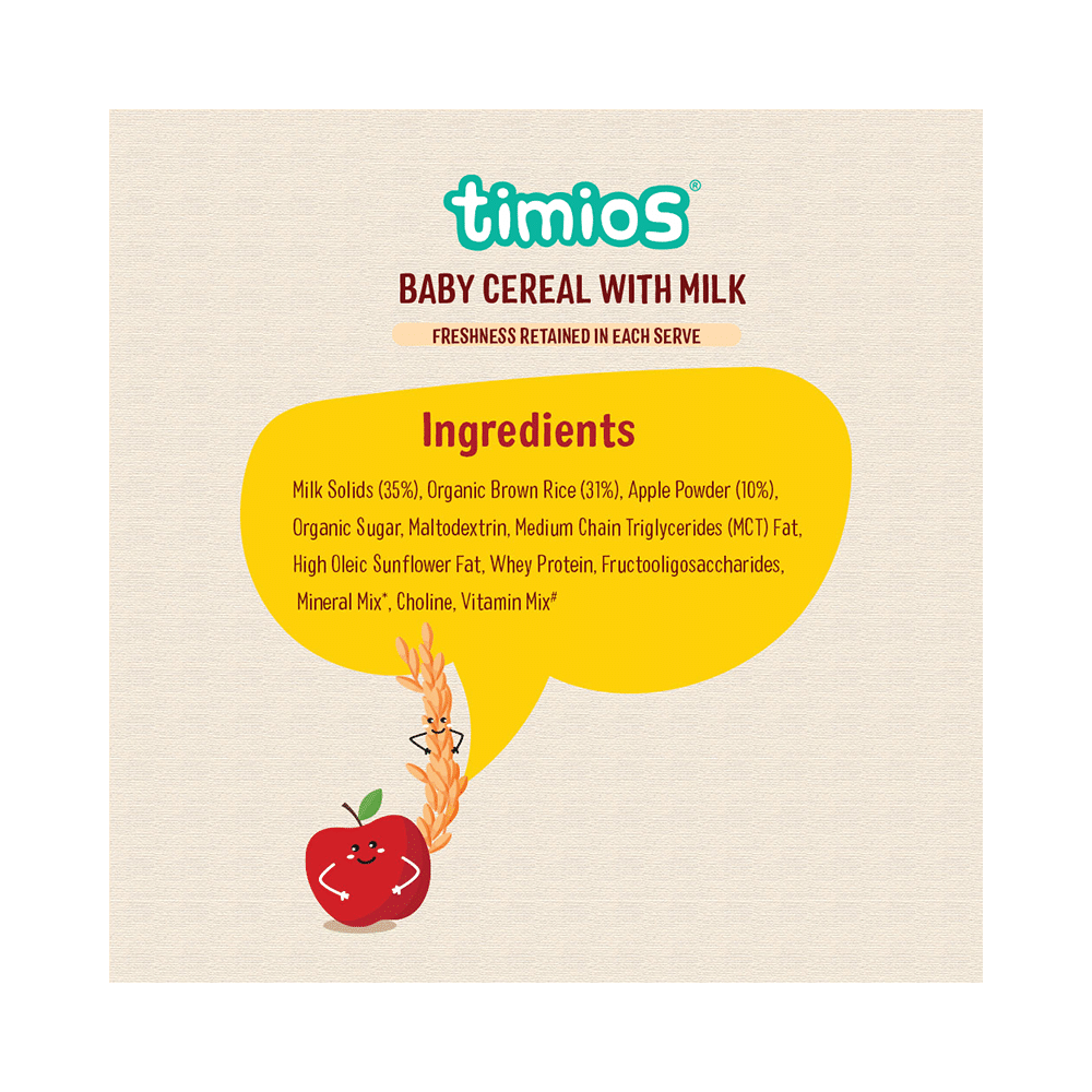 Timios Baby Cereal with Milk 6+ Month (25gm Each) Rice Apple - Image 6