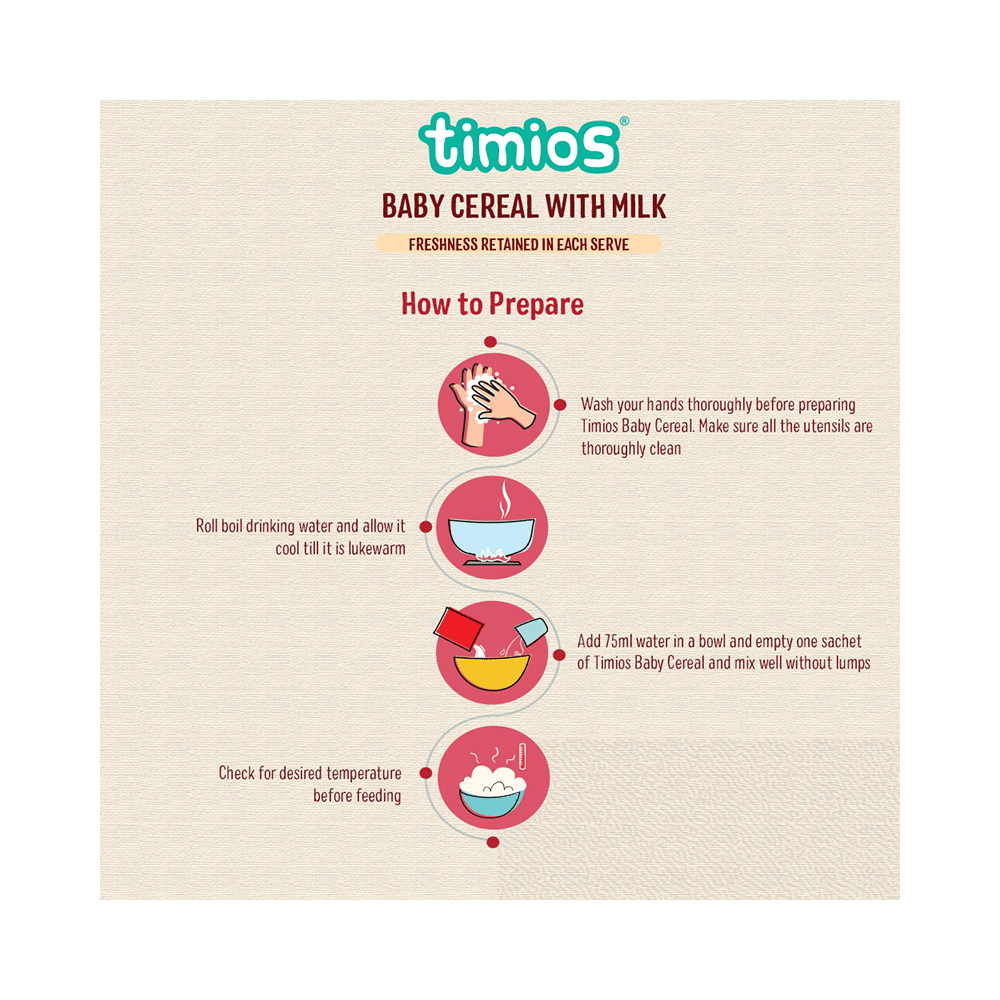 Timios Baby Cereal with Milk 6+ Month (25gm Each) Rice Apple - Image 5