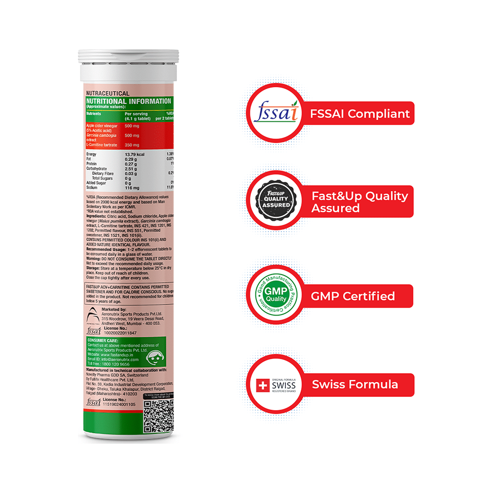 Fast&Up ACV + Carnitine Advance Fat Burner Effervescent Tablet Lemon - Image 4