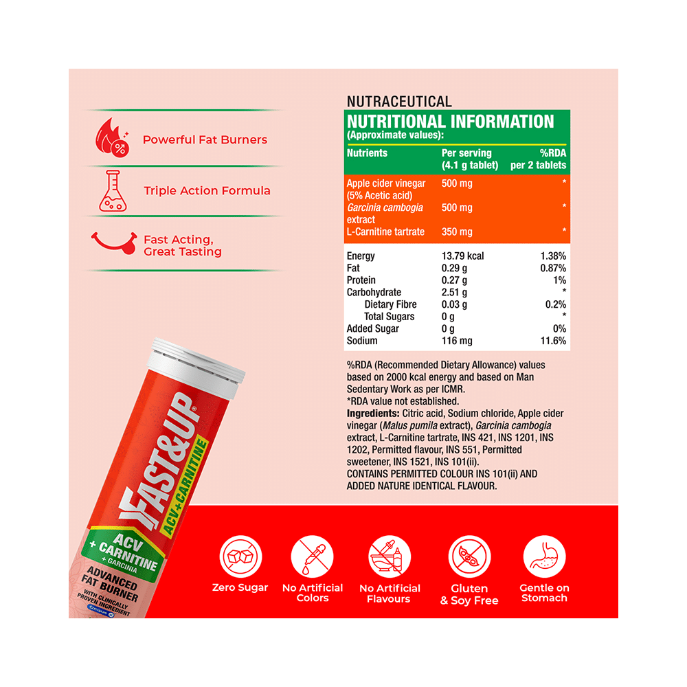 Fast&Up ACV + Carnitine Advance Fat Burner Effervescent Tablet Lemon - Image 5