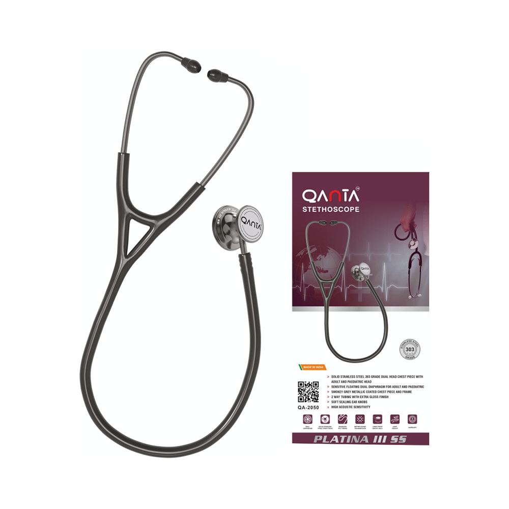 Qanta QA-2050 PLATINA III SS Smokey Grey Finish, Stainless Steel Stethoscope Black - Image 1