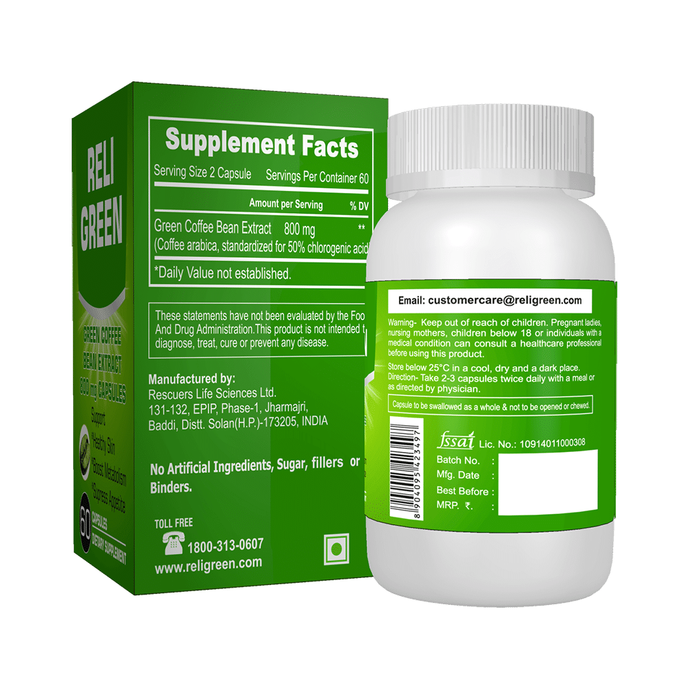 Reli Green Coffee Bean Extract 800mg Capsule - Image 2