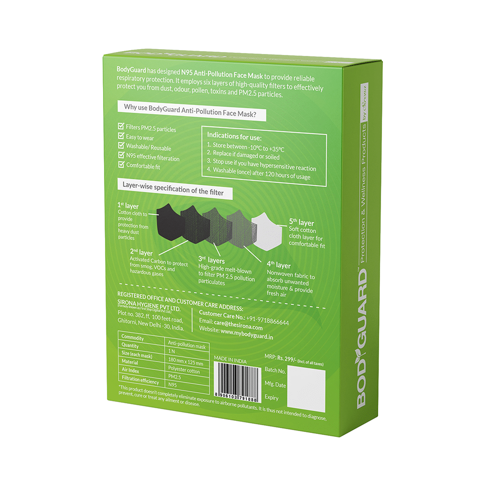 Bodyguard Anti-Pollution Mask with Activated Carbon, N95 + PM2.5 Medium - Image 2