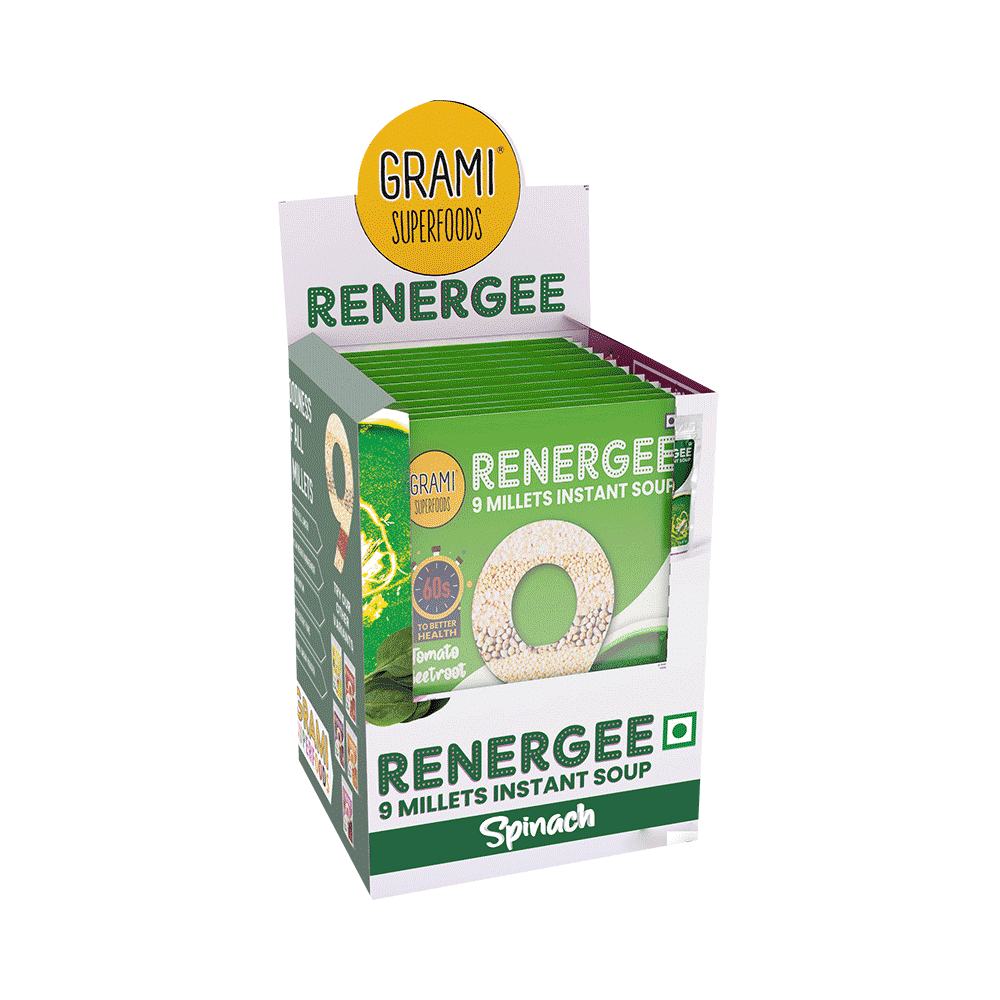 Grami Superfoods Renergee 9 Millets Instant Gluten Free Soup Sachet (20gm Each) Spinach - Image 1