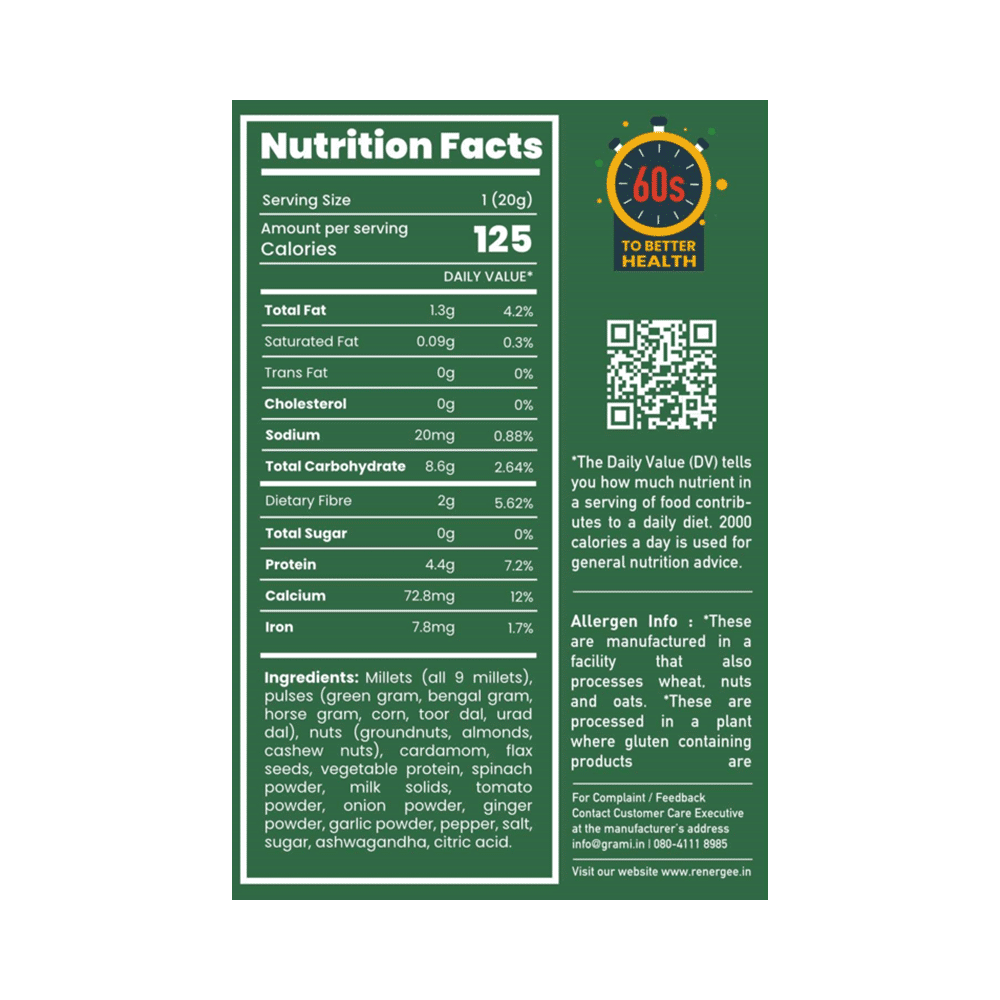Grami Superfoods Renergee 9 Millets Instant Gluten Free Soup Sachet (20gm Each) Spinach - Image 2