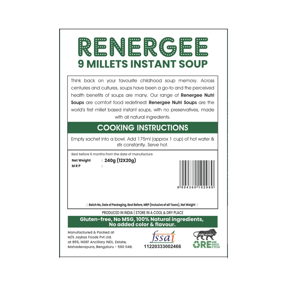 Grami Superfoods Renergee 9 Millets Instant Gluten Free Soup Sachet (20gm Each) Spinach - Image 3