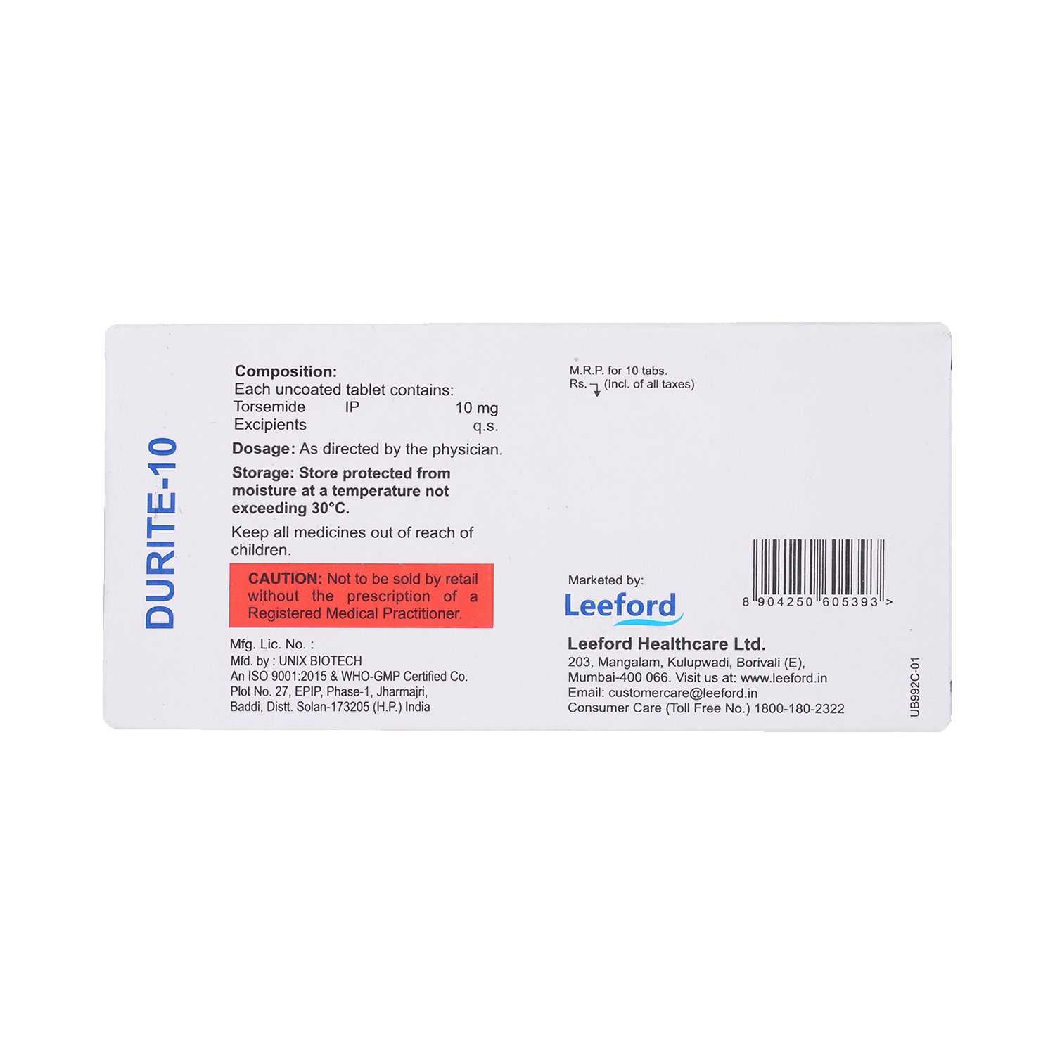 Durite 10mg Tablet - Image 3