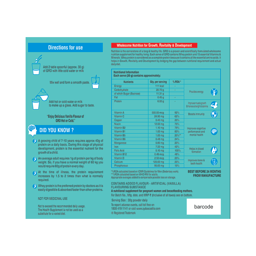 GRD Whey Protein with Vitamins & Minerals | Flavour Vanilla Powder - Image 2