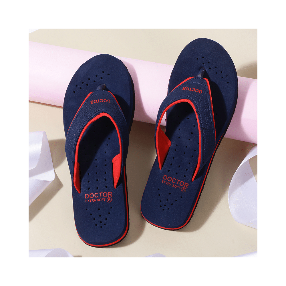 Doctor Extra Soft Ortho Care Orthopaedic Diabetic Pregnancy Comfort Flat Flipflops Slippers For Women Navy-Red 8 - Image 2