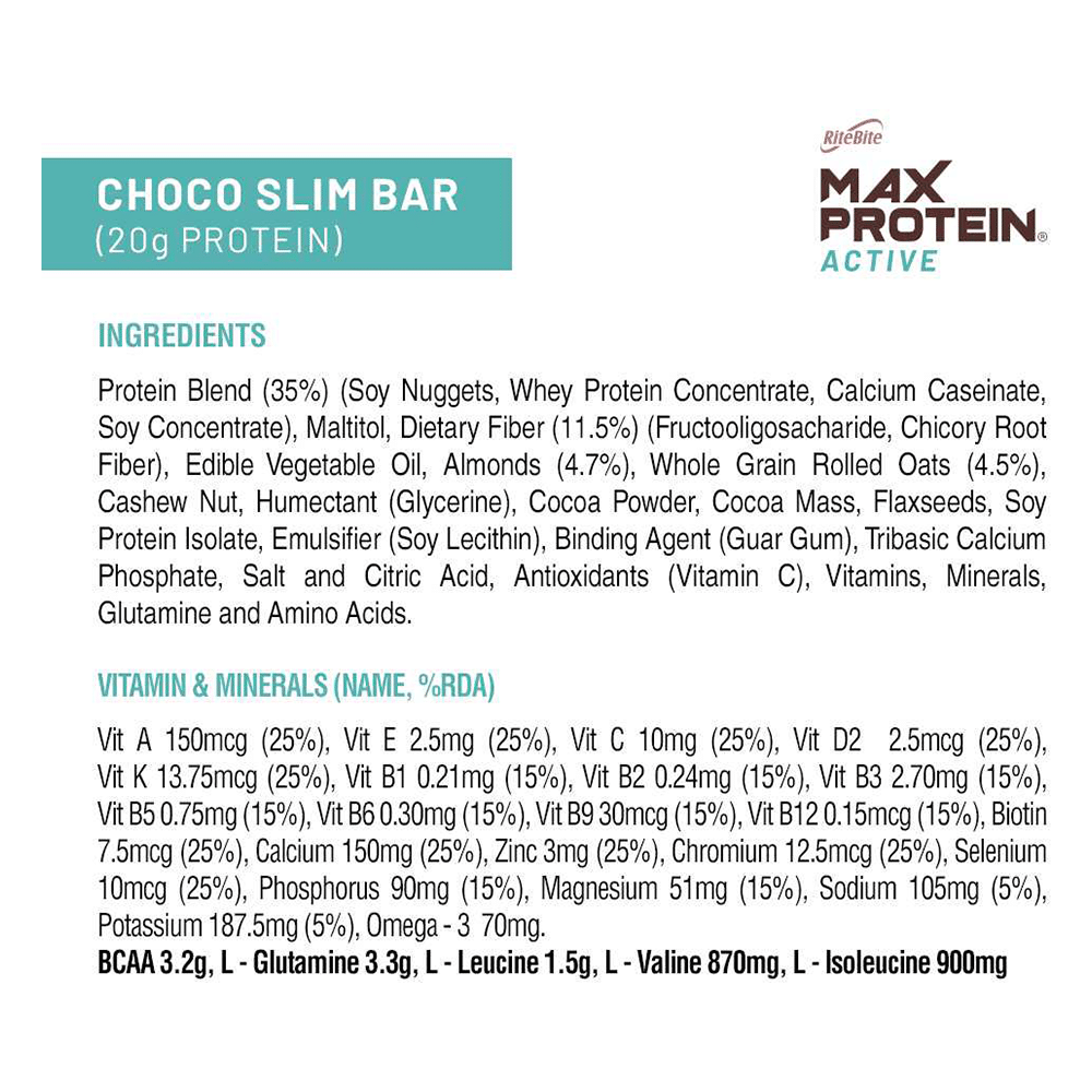 RiteBite Max Protein Active 20g Protein Bar Choco Slim - Image 5
