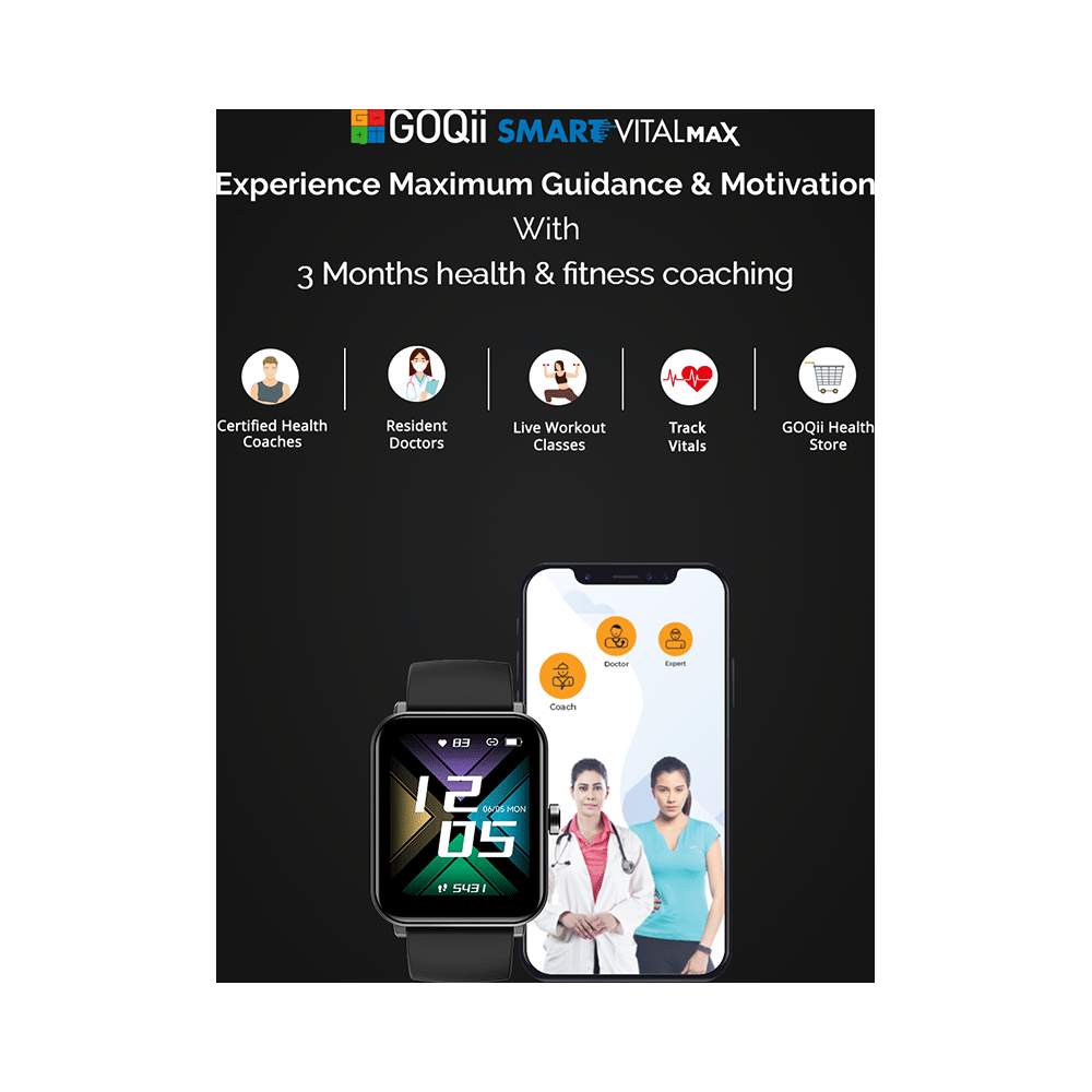 GOQii IP68 Vital MAX SpO2 1.69 HD Full Touch Smart Watch with 3 Months Health & Personal Coaching - Image 4