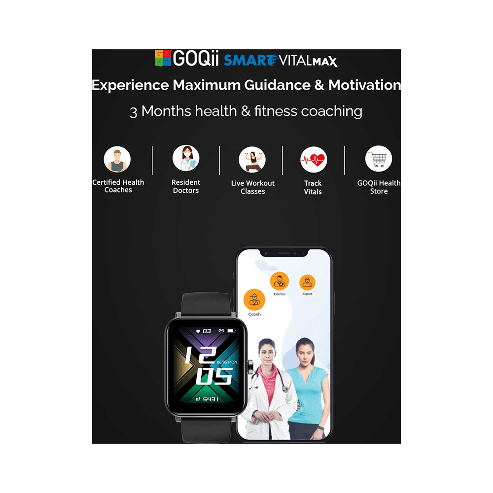 GOQii IP68 Vital MAX SpO2 1.69 HD Full Touch Smart Watch with 3 Months Health & Personal Coaching - Image 2