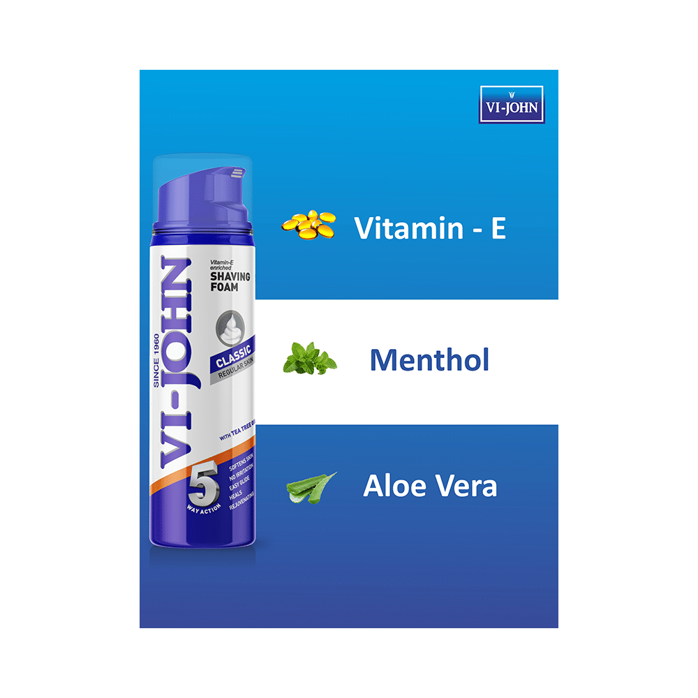 Vi-John Combo Pack of Classic Regular Skin Shaving Foam 200gm & Platinum Coated 5 Twin Blade Disposable Razors - Image 4