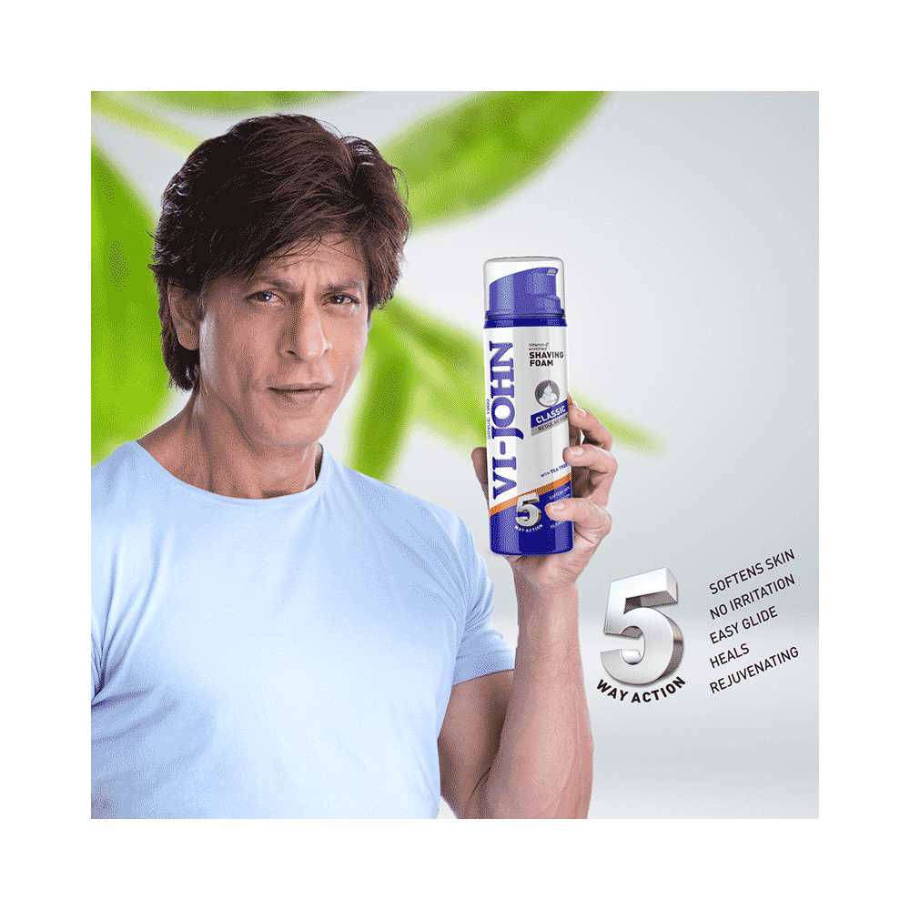 Vi-John Combo Pack of Vitamin E Enriched 5 Way Action Shaving Foam (200ml) & Platinum Plated Master Stroke Razor (5) Classic Regular Skin - Image 3