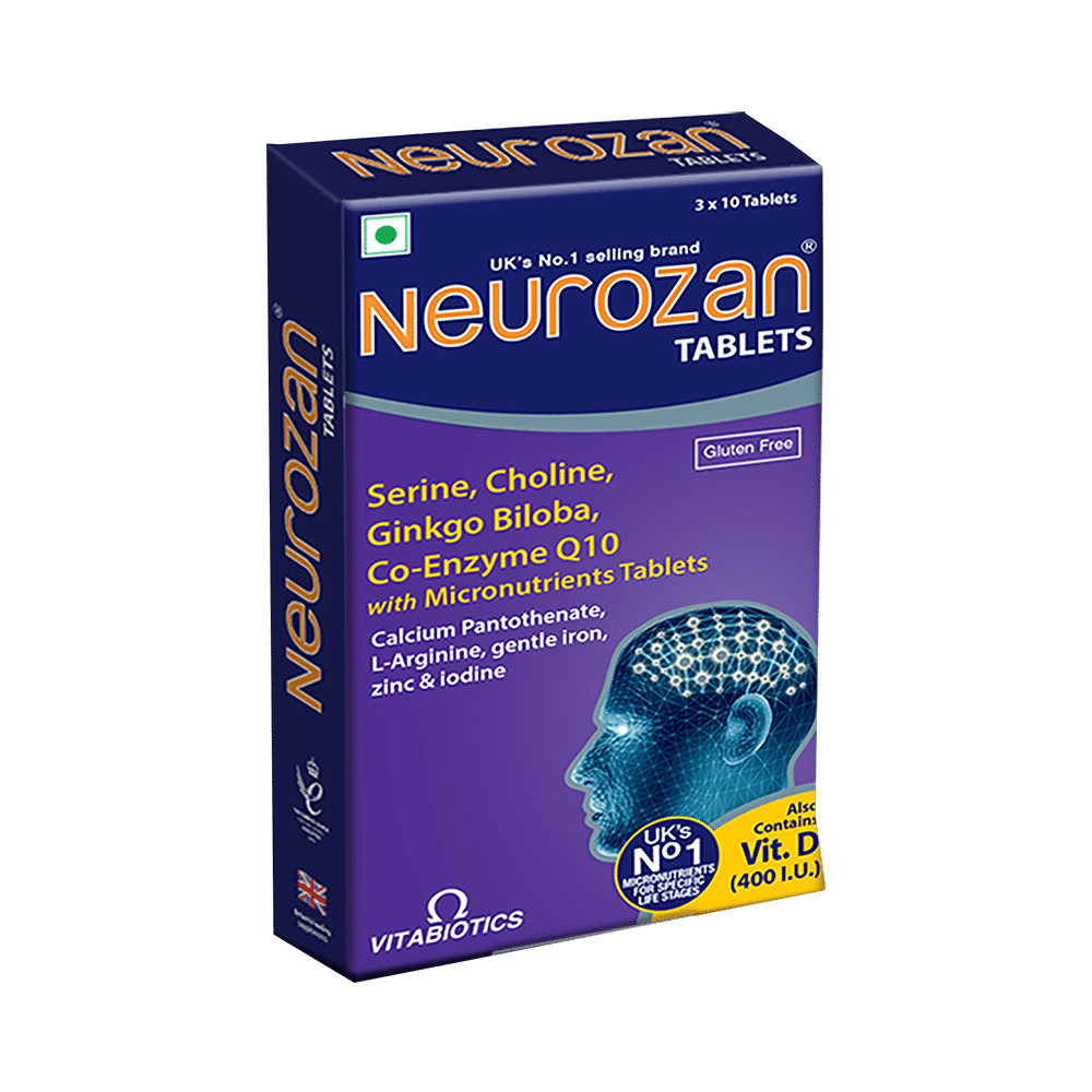 Neurozan Tablet with Serine, Choline, Gingko Biloba & Coenzyme Q10 | Gluten Free