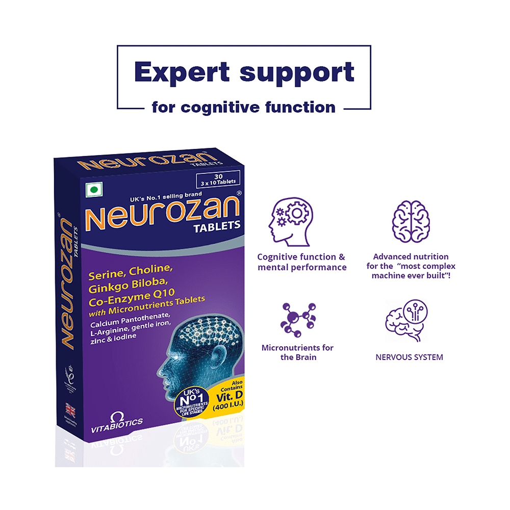 Neurozan Tablet with Serine, Choline, Gingko Biloba & Coenzyme Q10 | Gluten Free - Image 3