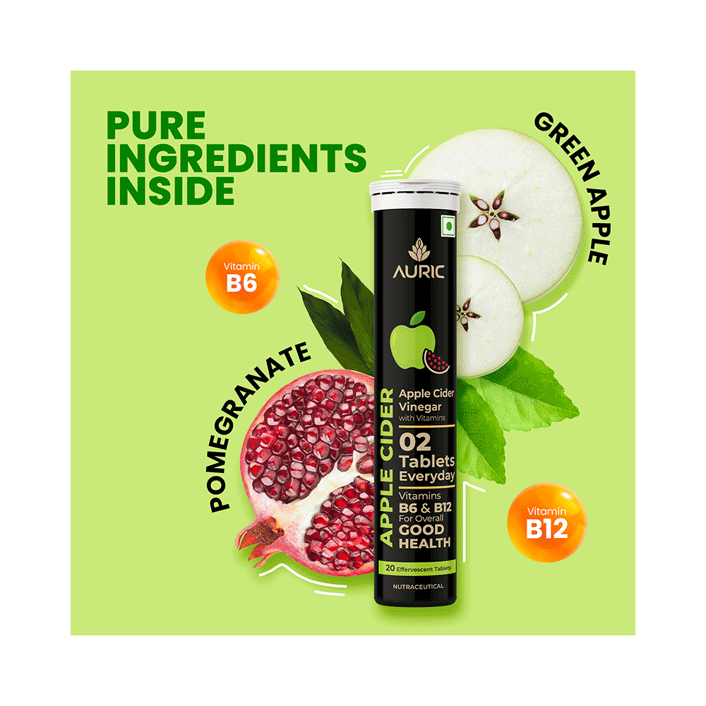 Auric Apple Cider Vinegar Effervescent Tablet with Vitamins B6, B12 (20 Each) - Image 4