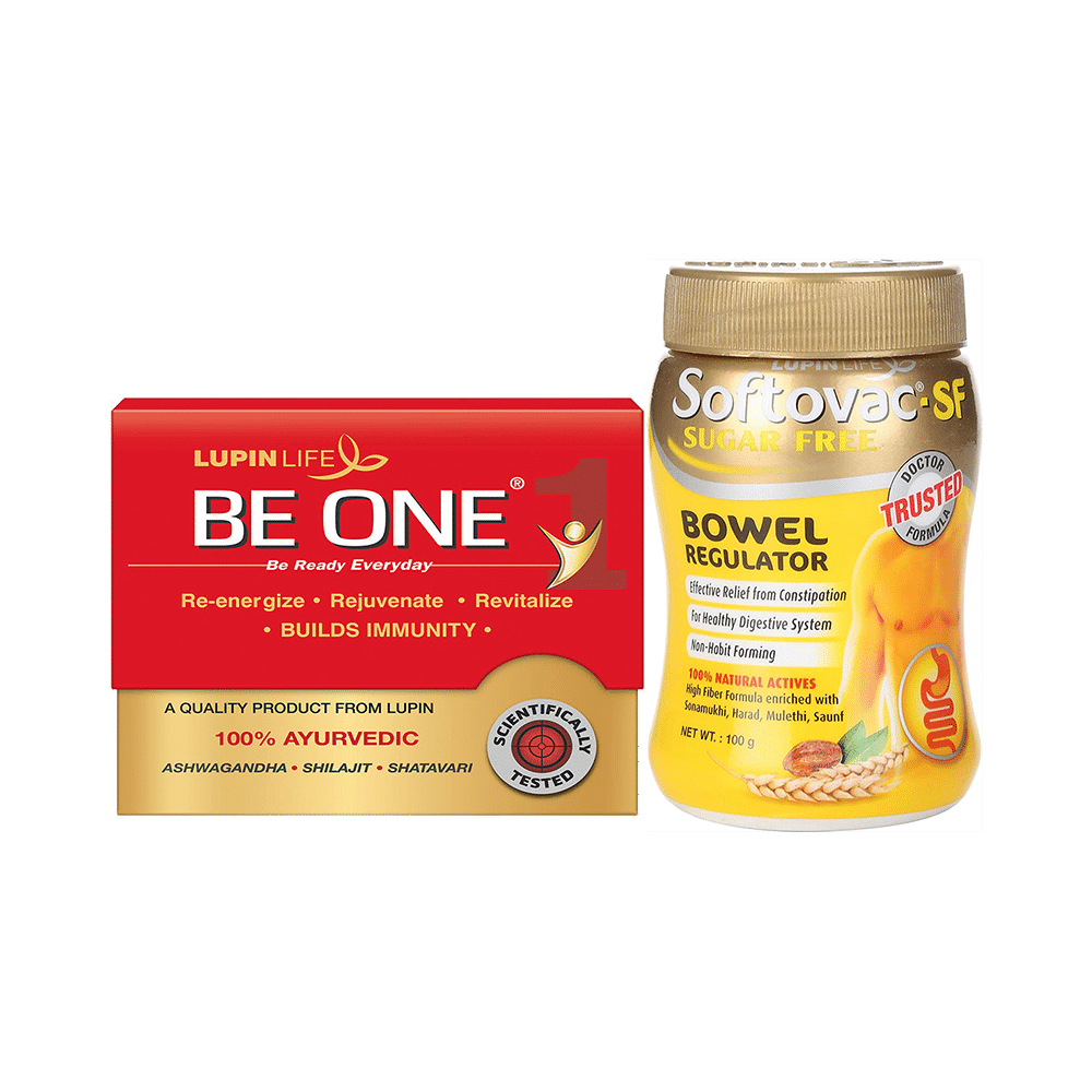Combo Pack of Softovac-SF Bowel Regulator Powder Sugar Free 100gm & Lupin Life Be One Capsule (10)