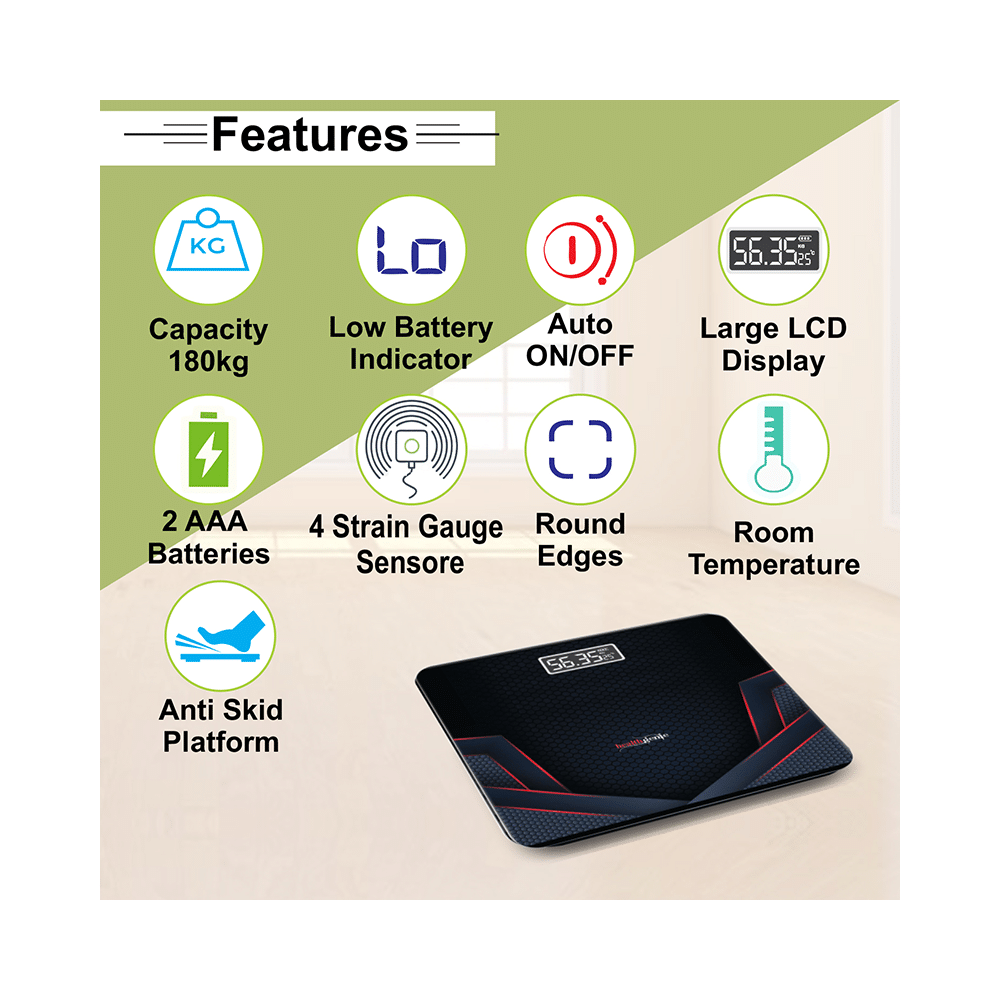 Healthgenie Digital Weight Machine Thick Tempered Glass LCD Display Multicolor Sporty Red - Image 4
