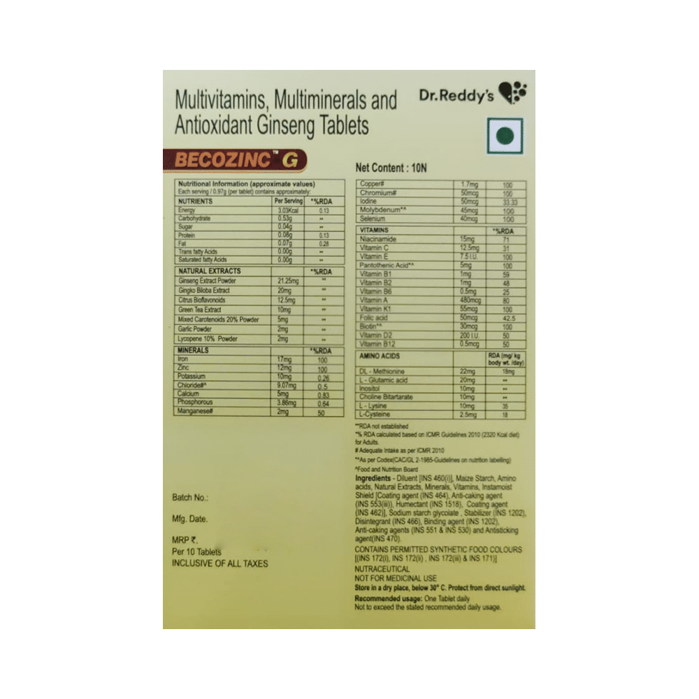Becozinc G Tablet Nutraceutical - Image 2