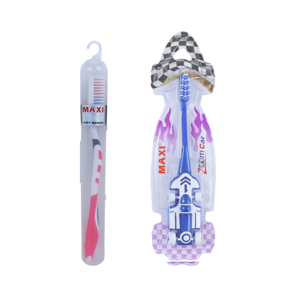 Maxi Oral Care Family Pack of 2 Zoom Car Junior Toothbrush and 2 Adult For You Toothbrush - Image 4