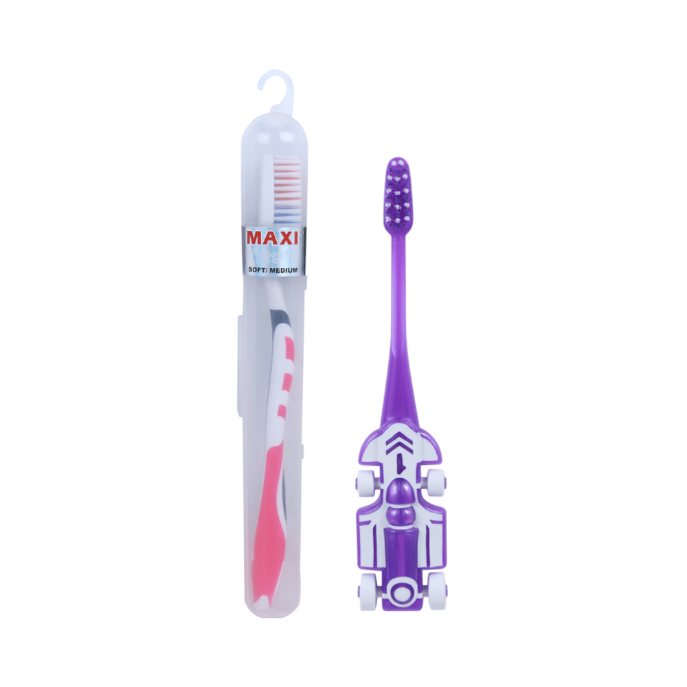 Maxi Oral Care Family Pack of 2 Zoom Car Junior Toothbrush and 2 Adult For You Toothbrush - Image 3