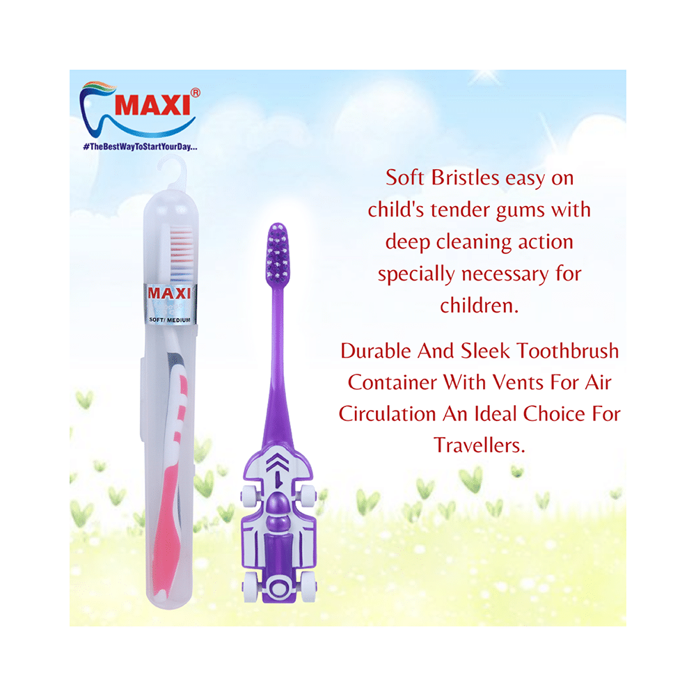 Maxi Oral Care Family Pack of 2 Zoom Car Junior Toothbrush and 2 Adult For You Toothbrush - Image 2