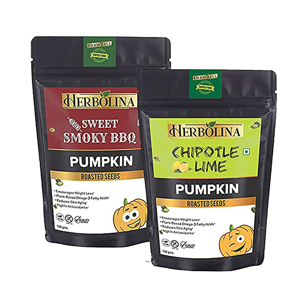 Herbolina Pumpkin Roasted Seeds (150gm Each) Chipotle Lime & Sweet Smoky BBQ