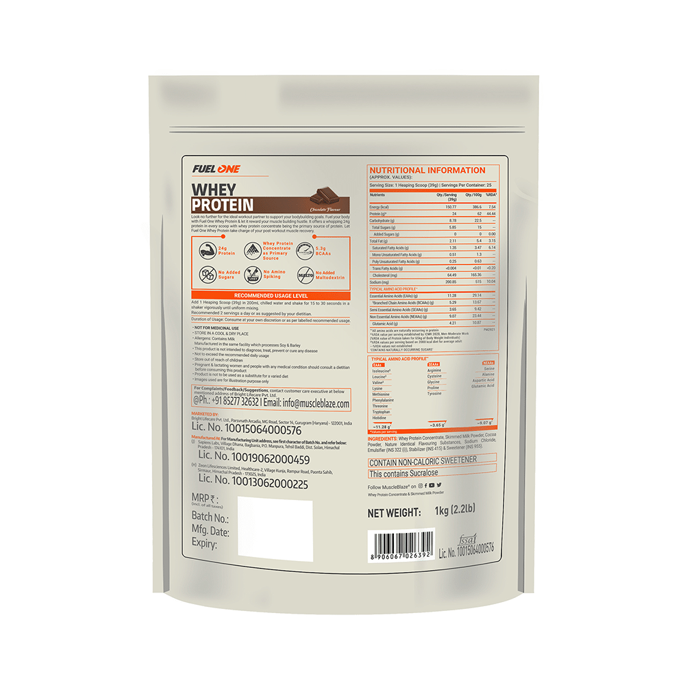 MuscleBlaze Fuel One | With Whey Protein, 5.29 BCAA, 4.2g Glutamic Acid | Powder For Performance | Flavour Chocolate - Image 2