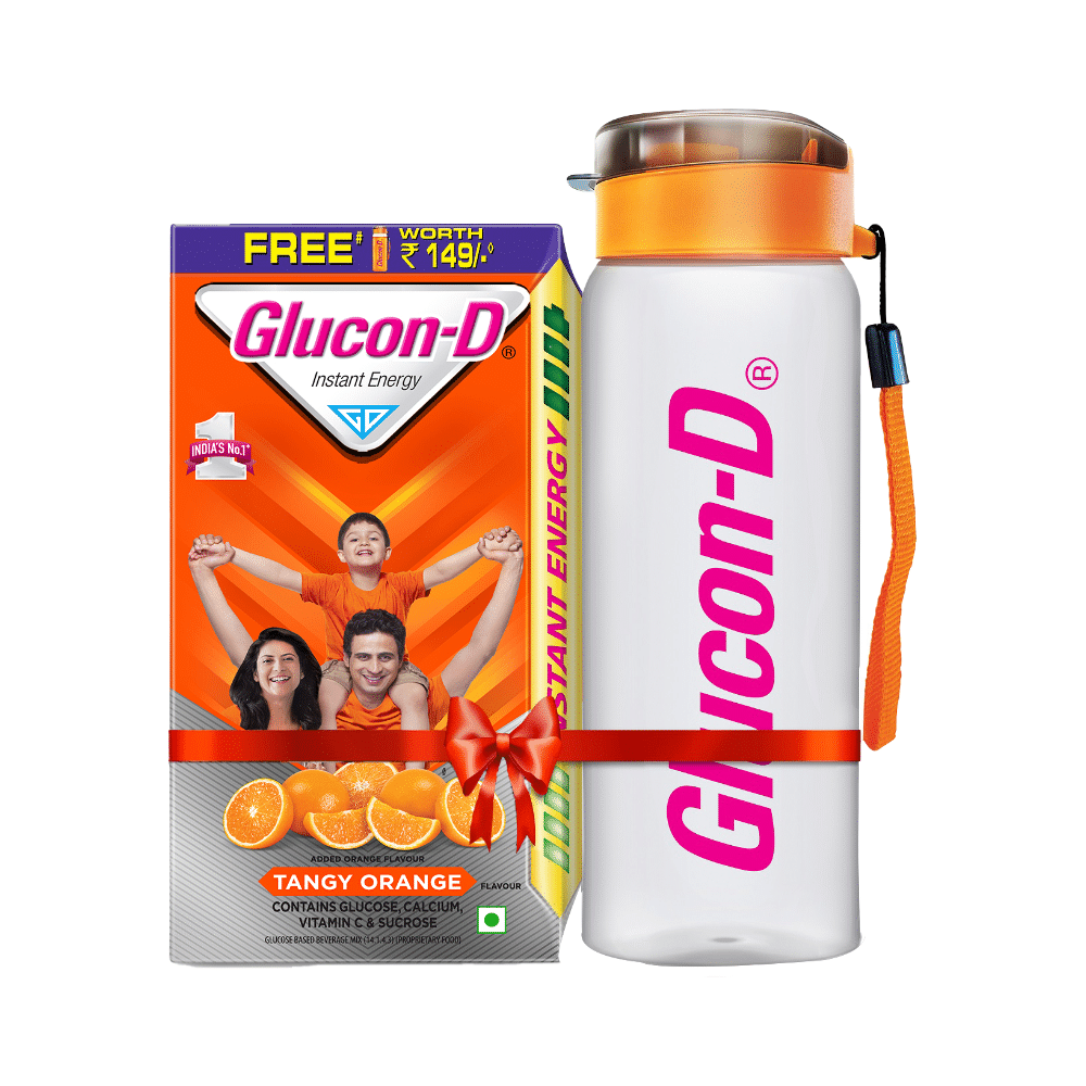 Glucon-D with Glucose, Calcium, Vitamin C & Sucrose | Nutrition Booster Powder Tangy Orange with Sipper Free - Image 1