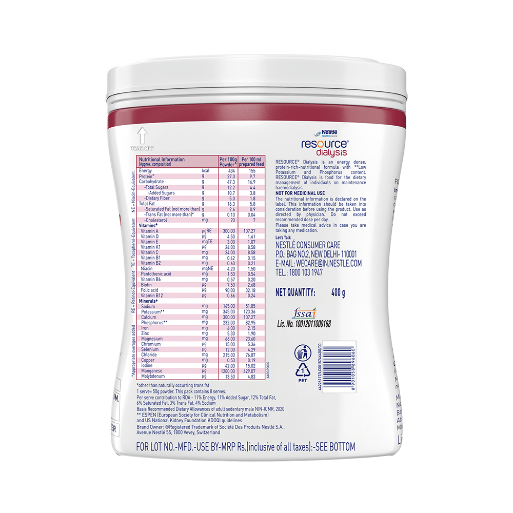 Nestle Health Science Resource Dialysis Supplement with Protein, Low GI & Electrolytes | Flavour Powder Vanilla - Image 2