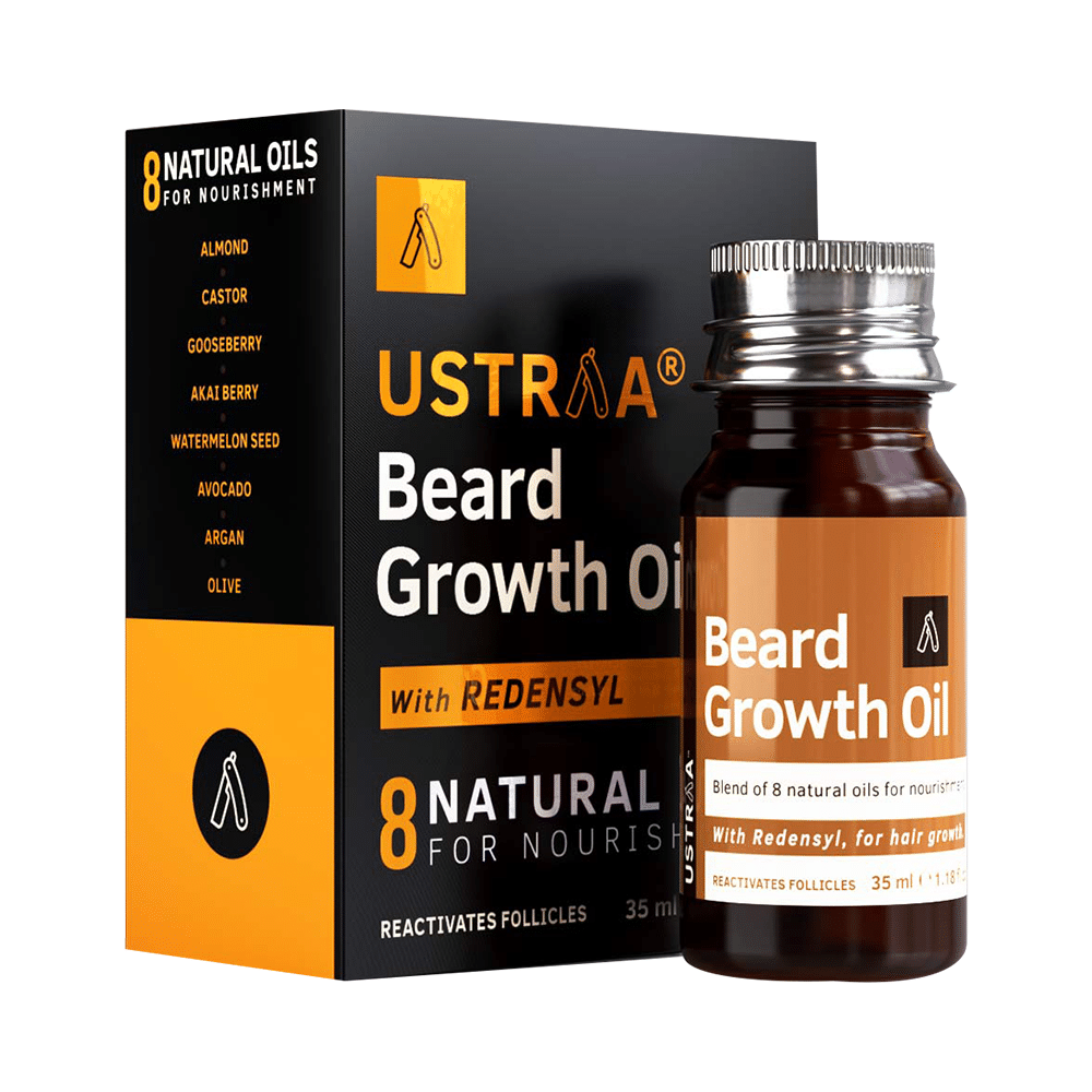 Ustraa Beard Growth Oil with Redensyl, 8 Natural Oils including Jojoba Oil, Vitamin E for Hair Care | No Harmful Chemicals