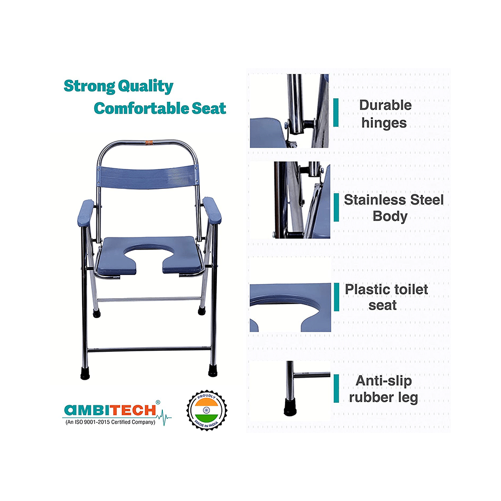 Ambitech Stainless Steel Foldable Commode Chair - Image 3